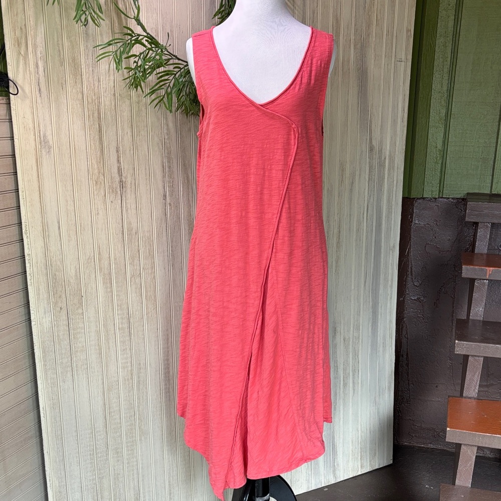 Habitat Coral Cotton Asymmetrical Midi Dress, Medium, NWT, Pockets, Cool Comfy